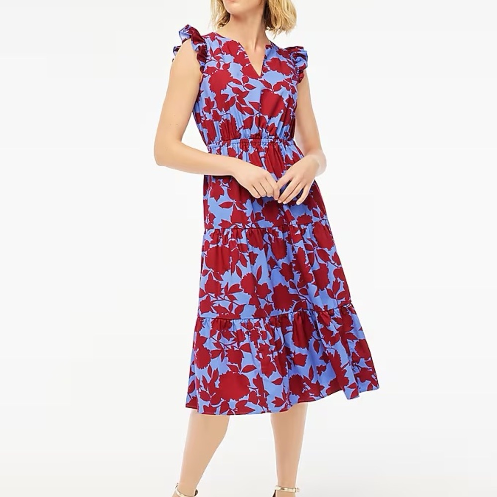 J. Crew Factory Floral Print Sleeveless Dress - Blue and Red